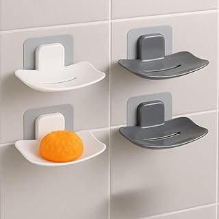 Satpurush Bathroom Accessories, Bathroom Rack, Bathroom Shelf Organizer, Wall Mounted Shelf (4 x Soap Holder (Grey+White)).