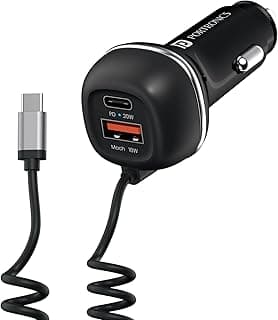 Portronics 71W Car Power 1C Triple Output Fast Car Charger with 33W Type-C Cable, 20W Type-C PD, 18W USB Port, Fast Charging Adapter Compatible with Cars for iPhone & Android Smartphone (Black)