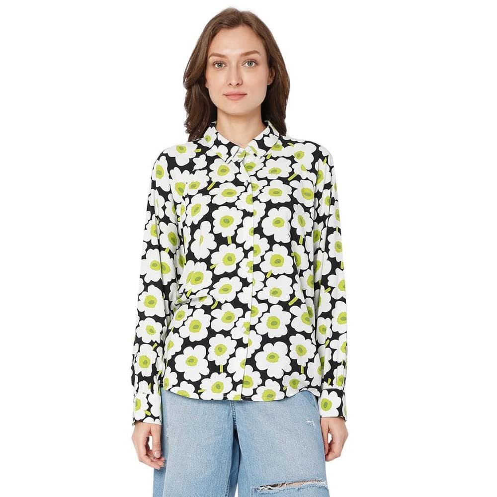 VERO MODA Printed Viscose Blend Round Neck Womens Casual Shirt