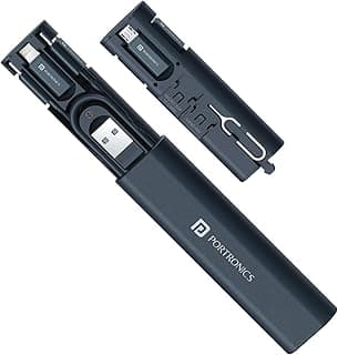 Portronics Snapcase 3 60W Multifunctional Fast Charging Data Cable Kit, Conversion Set USB A & Type C to Male Micro/Type C/Lightning, Data Transfer, Sim Storage, Sim Eject Pin, Pocket Size(Blue)