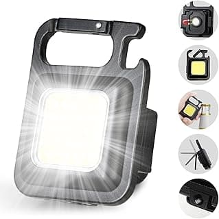 DOTCOM LED Mini Cob Keychain and Magentic Flashlight Portable USB Rechargeable Light 3 Light Modes with Folding Bracket,for Walking Camping?Square?,Black, 1000 Lumen