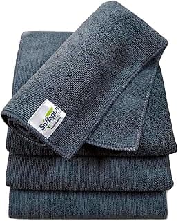 SOFTSPUN Microfiber Cloth - 4 pcs - 40x40 cms - 340 GSM Grey! Thick Lint & Streak-Free Multipurpose Cloths - Automotive Microfibre Towels for Car Bike Cleaning Polishing Washing & Detailing.